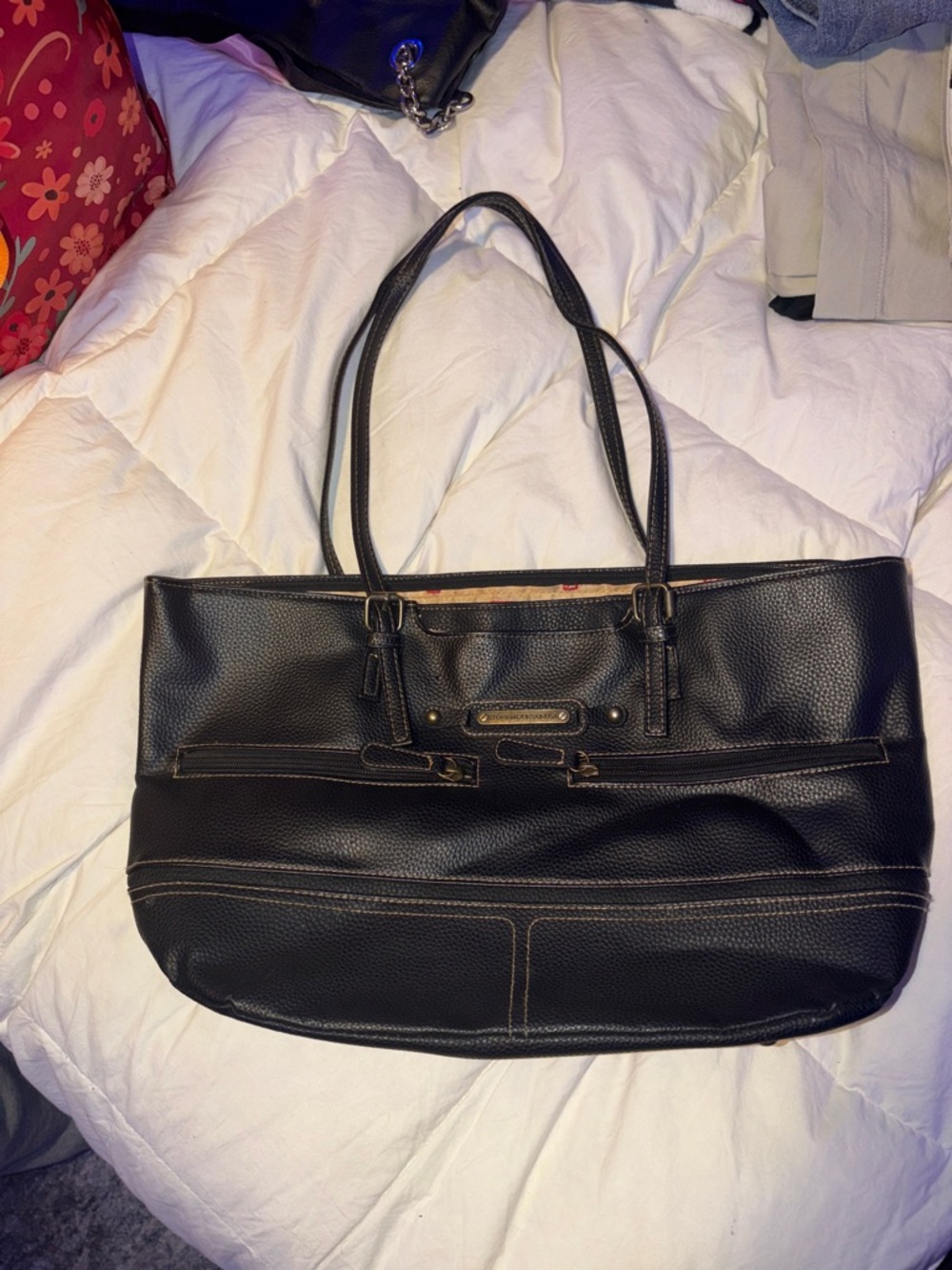 Stone Mountain Accessories Black Textured Tote Bag with Dual Straps